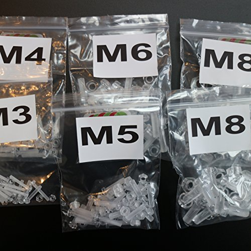 5 x 20er-Paket durchsichtige, klare M8 x 20mm, M6 x 20mm, M5 x 20mm, M4 x 20mm, M3 x 20mm Bolzen & Muttern mit Linsenkopf und Kreuzschlitz – Schrauben aus Plastik, Acryl, Kunststoff