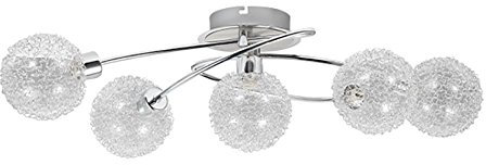 Trango 5-flammig Deckenleuchte 1002-58 Chromoptik incl. 5x G9 LED Leuchtmittel 3.000K warmweiße Lichtfarbe Badleuchte, Flurleuchte, Küchenleuchte, Kronleuchter, Deckenlampe