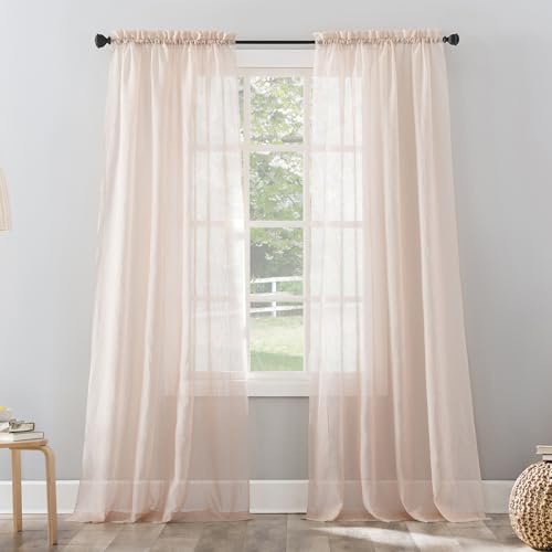 No. 918 Erica Crushed Sheer Voile Rod Pocket Curtain Panel, 51 x 63, Whisper Pink