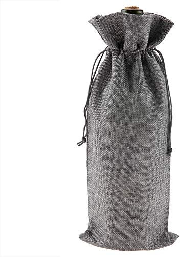 Bolsa con cordón de Vino, 12 Bolsas de Regalo de Tela de Lino para Botellas de Vino champán Funda Decorativa para Viajes Bodas cumpleaños Celebraciones y Fiestas(Gris)