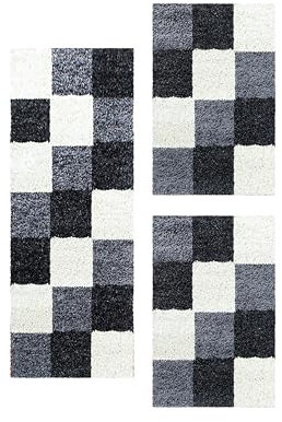 HomebyHome Bettumrandung Schlafzimmer 3 teilig Teppich Schwarz - Waschbarer Bettumrandung Teppich Läufer Set Extra Flauschig Bettvorleger Schlafzimmer Bettset:2 St. 60x110 cm | 1 St. 80x150 cm