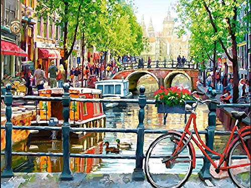 YSCOLOR Diamant Painting Volle Runde Diamant 5D DIY Diamant Malerei Amsterdam Landschaft Diamant Stickerei Kreuzstich Strass Dekoration Geschenk 30X40cm