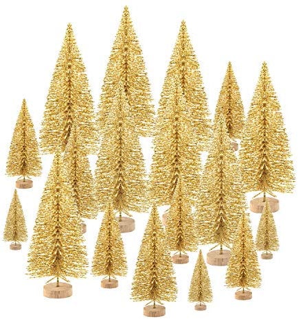 KUUQA 48Pcs Mini Christmas Trees Bottle Brush Trees Tabletop Model Trees for Christmas Decoration DIY Room Decor Diorama Models (Gold) SMALL SIZE TREES