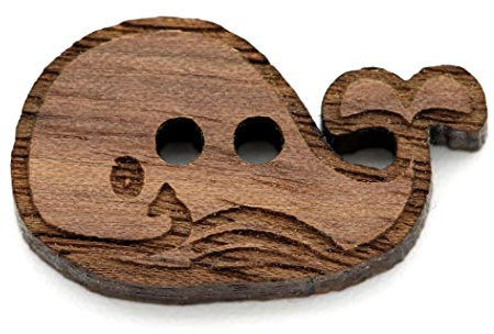 NaturSchatulle Holzknöpfe Motiv Wal | 5 Stück Nussbaum 2 Loch Knöpfe Holz DIY Basteln Nähen Schmuckherstellung Annähen Kinderknöpfe