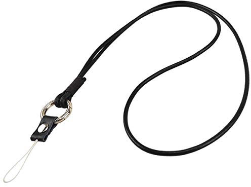 Correa de cuero para el cuello, aileder con anillo dividido para llaves, llavero, teléfono móvil, tarjeta de identificación, unidad USB, cámara, reproductor de música (B-Negro)