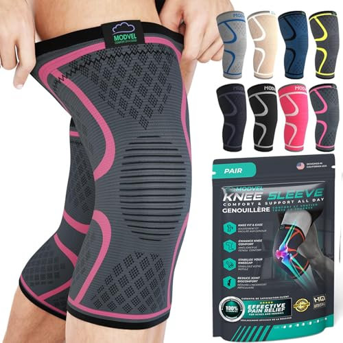 MODVEL Kniebandage Set für Damen und Herren – Stabiler Halt beim Sport, Training, Fitness, Wandern, Alltag – Bequeme, Hautfreundliche, Atmungsaktive Bandage aus Weichem Nylon-Latex-Gewebe