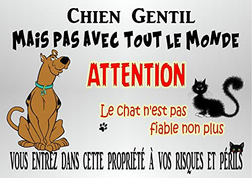 plaque attention chien humoristique en métal 29 x 20 cm env réf 64