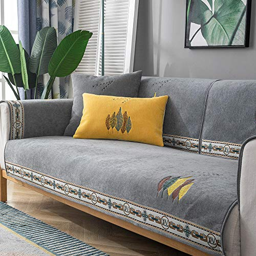 Homeen couchdecke,Sofa überwurf,Küchen-/Lounge-Sofa-Schutzhülle, 1/2/3/4 Sitzer Bestickte Couchabdeckung, universelle rutschfeste Sofakissenhülle-grau_90 * 160 cm