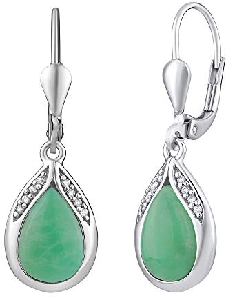 SILVEGO Damen Ohrringe aus 925 Sterling Silber Tropfen mit natürlichem grünem Jadeit