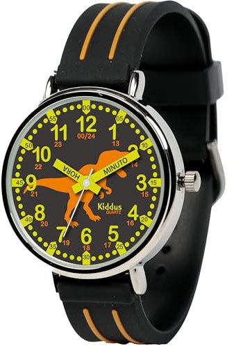 Kiddus Lern Armbanduhr für Kinder, Jungen und Mädchen. Analoge Armbanduhr mit Zeitlernübungen, japanischen Quarzwerk, gut lesbar, um ganz leicht zu Lernen, die Uhr zu lesen.