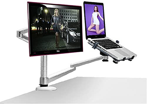 Henxiyi Multimedia Desktop Doppio Braccio In Lega di Alluminio Notebook Supporto per 10-15 Laptop+Monitor Max 27 LCD Doppio Braccio Universale Rotazione Stand Dual Monitor Mount