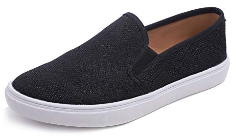 Feversole Women's Fashion Slip-On Trainer Casual Flat Loafers Skater Pumps Trainers Sneakers Shoes Fashion Black Lurex Size 6