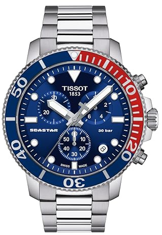Tissot Mens Seastar 1000 Quartz Chronograph 316L Stainless Steel case Swiss Quartz Watch, Grey, Stainless Steel, 22 (T1204171104103)