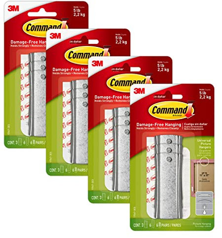 Command Large Universal Frame Hanger, Total 12 Picture Hangers with 24 Command Strips, 4 Packs of 3 Hangers, Decorate Damage-Free