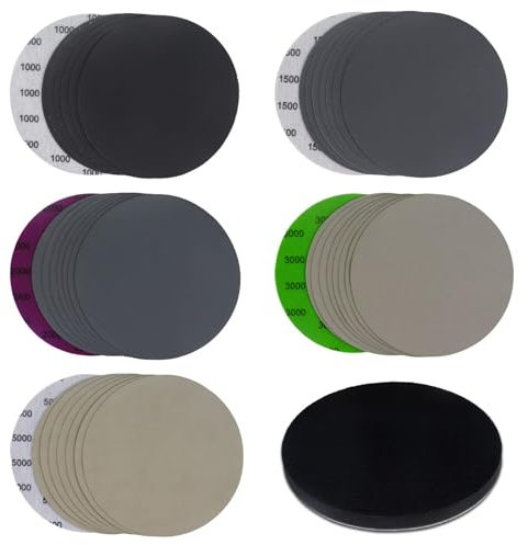 6 Inch (150mm) Wet Dry Sanding Discs Assorted Grit 1000/1500/2000/3000/5000 with Interface Pad High Performance Waterproof Hook & Loop Sandpaper Silicon Carbide for Sanding Grinder Polishing, 40 Pack