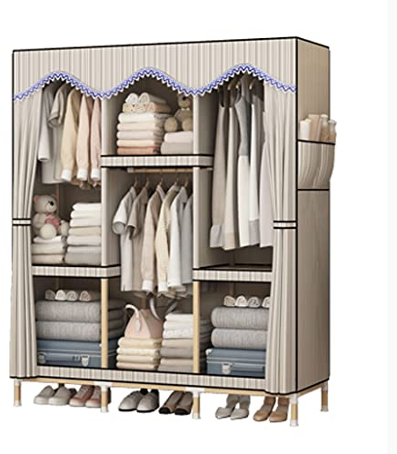 ZAW Kleiderschrank 41-Zoll-tragbare Kleiderschrank-Kleiderschrank langlebiger Kleidung-Speicherorganisator mit 3 Lagerregalen 2 hängende Abschnitte beige Faltschrank Schrank (Größe : 125x46x170cm)