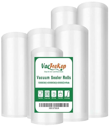 VacFreKep 6 Vakuumfolienrollen 15/20/28cmx6m Lebensmittel | 15x600cm(1)+20x600cm(3)+28x600cm(2) BPA-frei,LFGB,Kochfest und Sous Vide Gefrierbeutel,Profi Vakuumierbeutel Lebensmittel