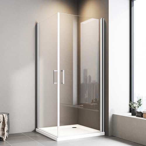 Boromal Duschkabine Eckeinstieg, Duschkabine 75x90 cm Eckeinstieg Pendeltür Duschabtrennung Eckdusche Eck-Duschkabine Drehtür Duschkabine Duschwand 6mm NANO ESG Sicherheitsglas Höhe 195cm