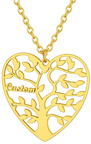 Custom4U Collana Personalizzata Albero di Vita 1-8 Nomi di Famiglia/Amici/BFF con Pietra Portafortuna Colorata di 12 Mesi Regalo Creativo Collana in Colore Argento/Nero/18k Oro Placcato