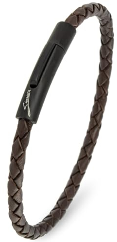 Simaru Lederarmband, 4mm geflochten für Frauen & Männer, Echtleder-Armband mit Edelstahl Hakenverschluss, Premium-Qualität Made in Germany ((20cm Lenght - M), Braun)