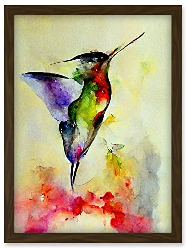 Doppelganger33 LTD Elegant Hummingbird Abstract Watercolour Artwork Framed Wall Art Print A4
