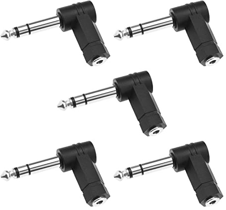 EMSea Lot de 5 adaptateurs Audio stéréo à Angle Droit 6,35 mm 3 pôles TRS mâle vers 3,5 mm Femelle pour écouteurs, écouteurs, Piano, Guitare