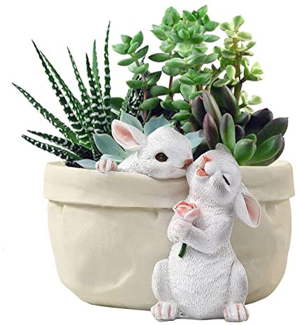 JYCRA Rabbit Flower Pot,Resin Bunny Flower Pot Succulent Planter Garden Pots Cute Animal Shaped Cartoon Flower Pots for Home,With Hole