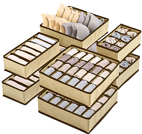 Yidaxing Organizer per Biancheria Intima, Set di 8 Armadio Divisori Pieghevole Storage Box Cassetto Organizzator per Biancheria Intima, Reggiseni, Calze, Fazzoletti e Cravatte (Beige)