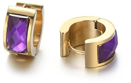 HIJONES Orecchini a Cerchio in Acciaio Inossidabile da Uomo Donna con Pietra di Cristallo e Orecchini Dichiarati Oro Viola