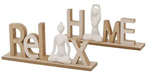 BOLTZE 1 x Schriftzug Yoga Holz Länge 30 cm Farbmix, Tischdeko, Aufsteller, Shabby
