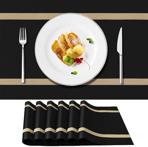 PullinTimes 6er Set Platzsets,Tischsets Abwaschbar aus PVC,Hitzebeständig rutschfest Platzdeckchen Tischmatten, 30x45cm Platz-Matten für Küche(Schwarz)