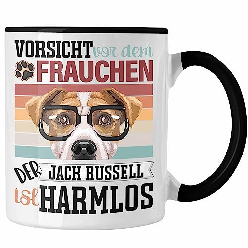 Trendation - Jack Russell Besitzerin Frauchen Tasse Geschenk Lustiger Spruch Geschenkidee Vorsicht Vor Dem Frauchen (Schwarz)