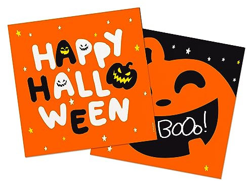 Folat 23868 - Happy Halloween Booo! - Halloween-Party-Servietten - 20 stück Bedruckte Halloween-Servietten 30 x 30 cm mit 'Happy Halloween', Kürbis Party Bar Decor Party Supplies, Süßes oder Saures