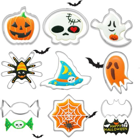 XOUDKE 9 Pièces Emporte Pièce Halloween,3D Moule Biscuit, Moule Biscuit Halloween,Ensemble de Coupe-Biscuits,Emporte Piece Patisserie Halloween,Emporte Pièce Enfan