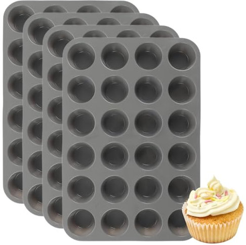 APACALI 4 Stück Mini Muffinform für 24 Muffins, 22x33x3CM Muffinform Silikon, Mini Muffins Backform, Antihaft Muffinblech, Silikon Muffinförmchen, Antihaftbeschichtet Backblech Backform, Schwarz