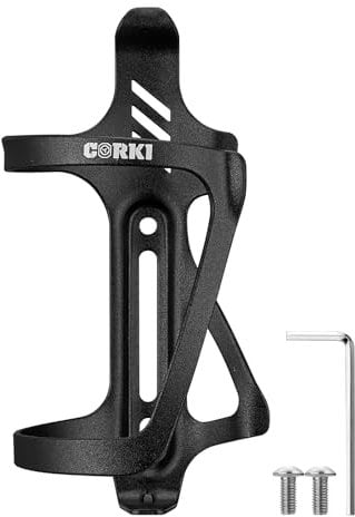 Corki Cycles Right Side Load Water Bottle Cage, Side Entry Bike Water Bottle Holder for Road & Mountain Bikes -1 Pack-Black-Aluminum Alloy