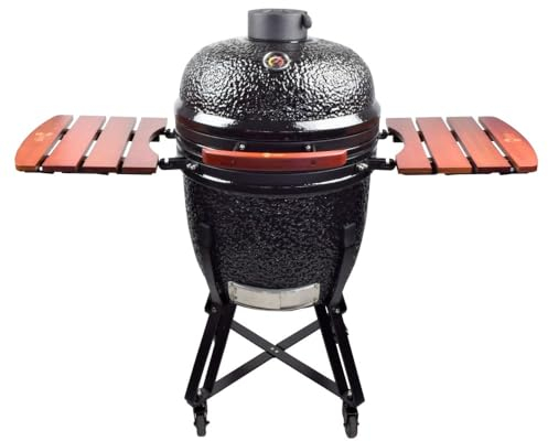 Kamado ZStyle - Parrilla - Barbacoa - Barbacoa japonesa de cerámica - Parrilla - Ahumador de fuego lento con cúpula de vitrocerámica - Carbón - Parrilla - Horno de jardín (Kamado L - Negro)