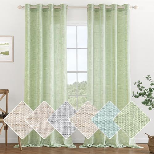 MIULEE Vorhang Gardinen Leinen mit ösen Voile Vorhänge Leinenoptik Gardinen Wohnzimmer Modern Fensterschal Kinderzimmer küchengardinen Schlaufenschal 2er Set 140x280 cm Grün