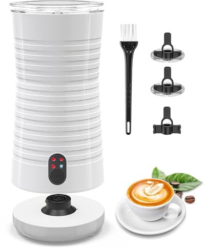Morpilot Mousseur à lait Électrique Automatique, Cappuccinateur, Mousseur Lait 4 en 1, Libre Choix de l'Épaisseur de la Mousse, Silencieux et Revêtement Antiadhésif-Blanc