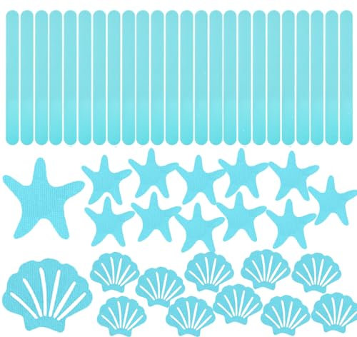ManyDFYu Set di 48 adesivi antiscivolo per vasca da bagno, con stelle di conchiglia, per doccia, strisce antiscivolo con graffi, per bagno, vasca da bagno, scale piscina (blu)