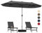 COSTWAY Sombrilla Terraza Exterior Doble 4x2m, Parasol Terraza Exterior con Luces Solares, con Manivela y Base de Sombriila, Sombriila jardin Terraza Piscina Playa(gris)