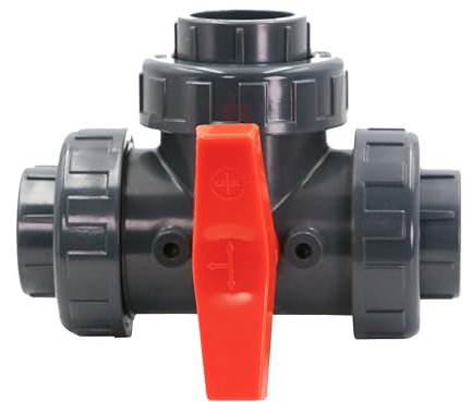 HAF® 1x PVC 3-Wege Kugelhahn mit 1 1/2 Innengewinde - Absperrhahn 1,5 Zoll IG aus grauem PVC-U für Poolverrohrungen und sämtliche Rohrleitungen I Qualität: Made in Europe - Menge: 1 Stück