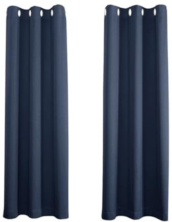 Happy Homewares Cobalt Dusty Blue Blackout Curtains - 46 x 63 Inch Drop - Elegant Eyelet Curtains with Thermal Insulation - 2 Panels for Bedroom or Living Room