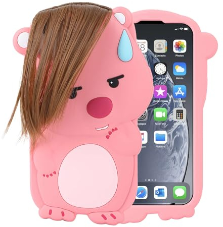 JKLASD Funny Ugly Phone Case for iPhone 11, 3D Cartoon Ugly Beaver DIY Hair Silicone Pink Phone Case for Decompression