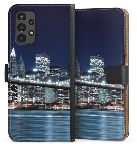 DeinDesign Klapphülle kompatibel mit Samsung Galaxy A13 4G Handyhülle aus Kunst Leder schwarz Flip Case USA New York Brooklyn Bridge