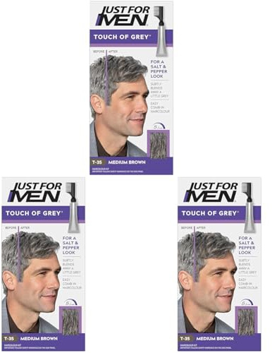 Just For Men Touch of Grey, Medium Brown Hair Dye, No Mix Comb-In Applicator For A Natural Salt & Pepper Look, Ammonia & Peroxide Free - T35 (Pack of 3)