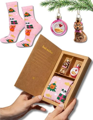 soxo Lustige Weihnachtskugeln Glas Weihnachtsbaum Deko Weihnachten Geschenk Hochzeit 35-40 Katze Weihnachtskugeln + Socken