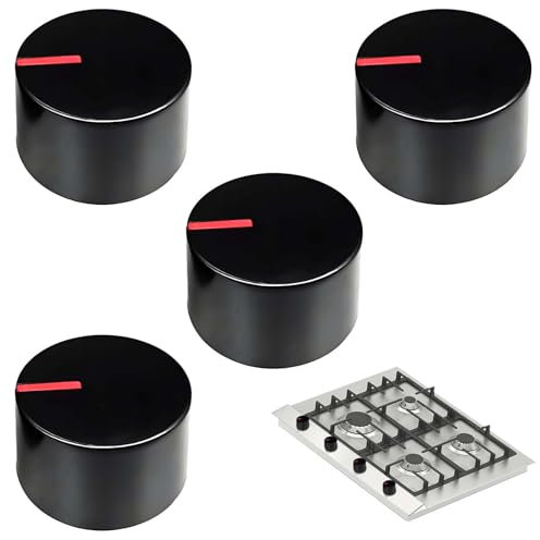 iTYOOS 4 Pièces Bouton de Cuisiniere Gaz, Four a Gaz Boutons Noir, Ø 6mm D-Axe Boutons de Plaque de Cuisson Gaz, Bouton de Poêle pour Cuisinière à Gaz, Cuisinière Four Plaque de Cuisson