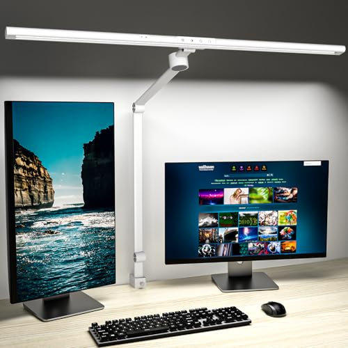 VERSKI Schreibtischlampe für Büro, Tageslichtlampe Schreibtisch, 24W Monitor Lampe, Ultrahell mit Gestenerkennung, Einstellbare Helligkeit und Farbtemperatur, Tischlampe für Arbeitszimmer, Mattweiß