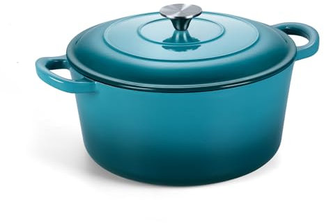 Onader Kleiner Dutch Oven Topf mit Deckel, rund, emailliert, Dutch Oven zum Brotbacken, robustes Gusseisen-Kochgeschirr – Dunkles Cyan